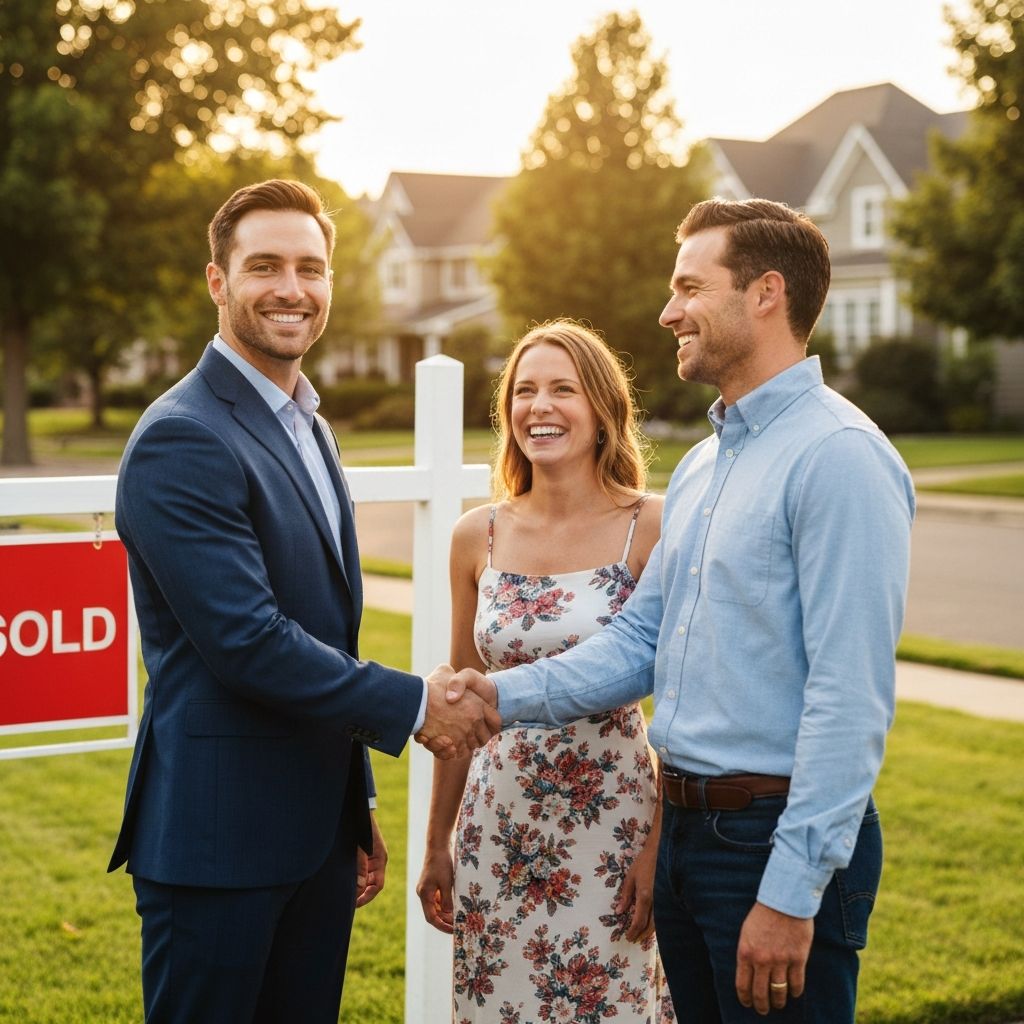 Real estate professional meeting with homeowners